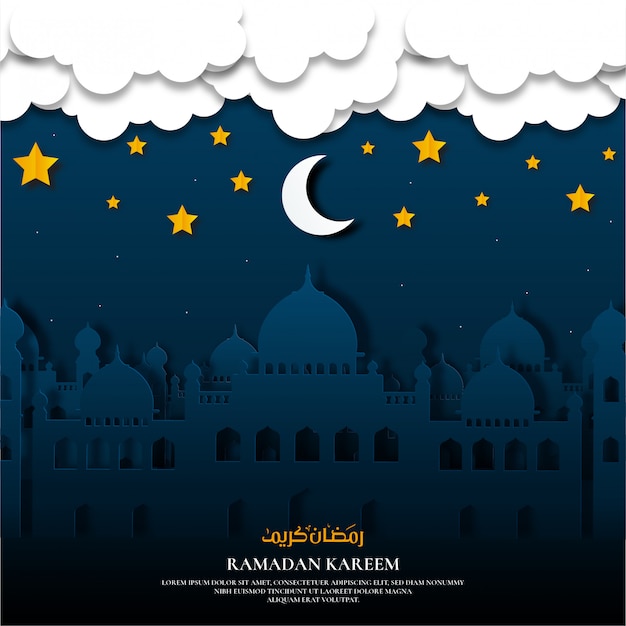 Vector paper cut ramadan kareem with mosque