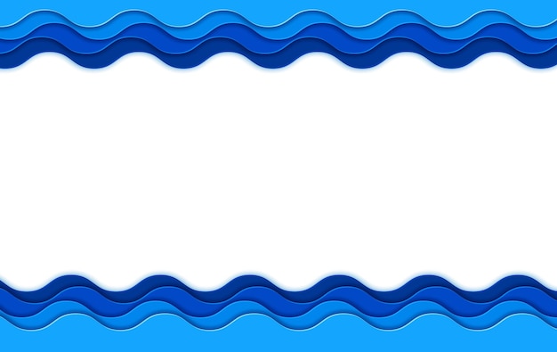 Vettore onde del mare tagliate su carta e increspature del surf dell'acqua dell'oceano sullo sfondo dello spazio di copia vettoriale flusso delle onde o cornici papercut della marea del mare per poster o banner con curve di ondulazione ondulate dell'oceano e onde in strati ritagliati