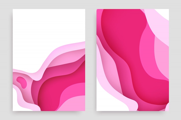 Paper cut set with 3D slime abstract background and pink waves layers.