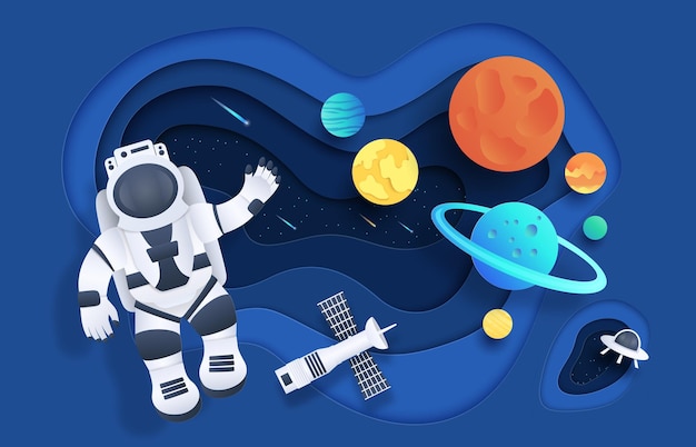 Paper cut space illustration