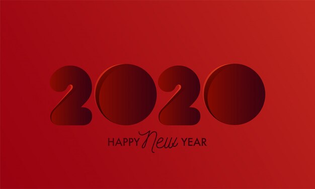 Paper Cut Style 2020 on Red Background 