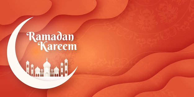 Paper Cut Style свободный вектор Ид Мубарак Рамадан сезон фестиваль приветствие дизайн баннера