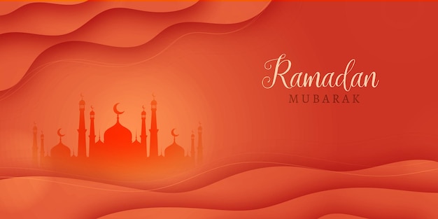 Paper Cut Style gratis vector eid mubarak ramadan seizoen festival groet banner ontwerp