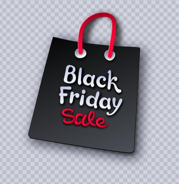 Paper cut style illustration of Black Friday sale shopping bag