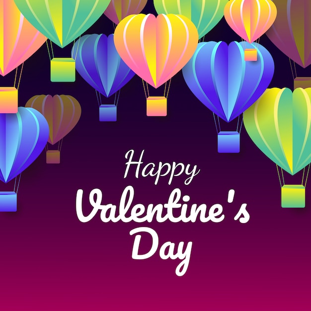 Paper cut of valentine’s day celebrate card with colorful  heart shape air balloons flying