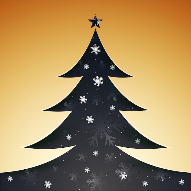 paper cutout style xmas tree decorated with snowflakes, merry ch