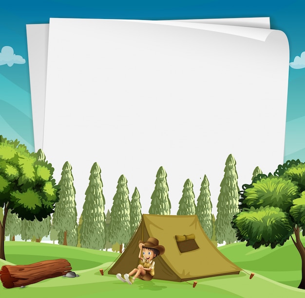 Paper design with man camping in woods