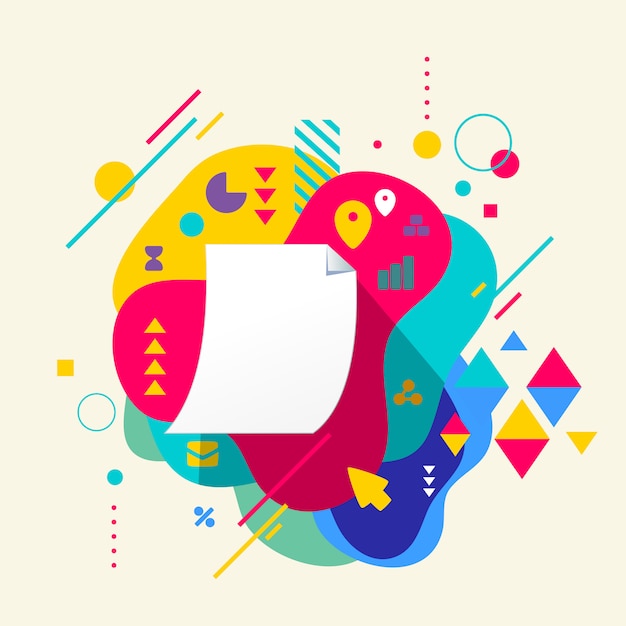 paper document on abstract colorful spotted background with different elements.