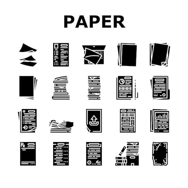 Paper document office note page icons set vector