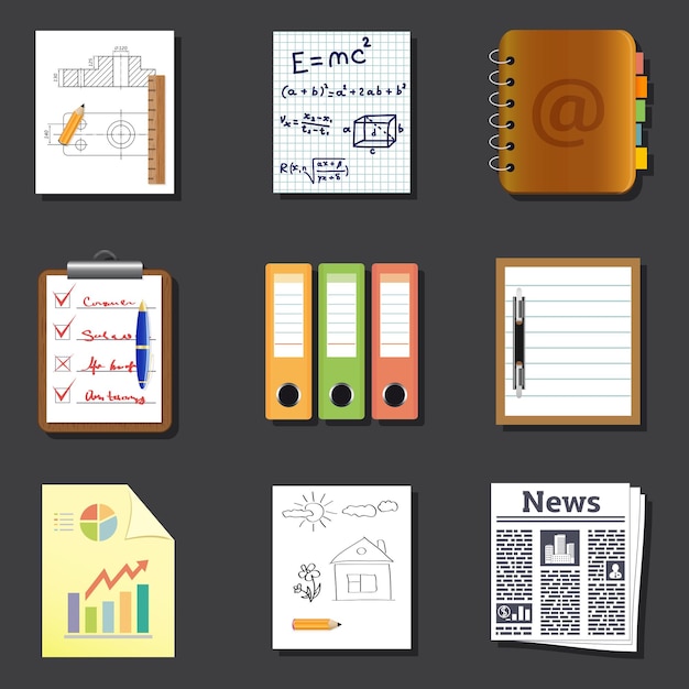 Vector paper and documents stickers set