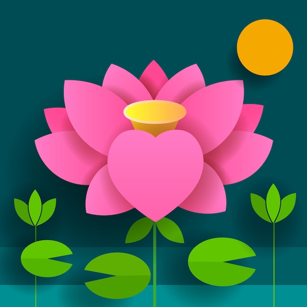 Paper Flower. Lotus. Nature Black Background Vector Illustration