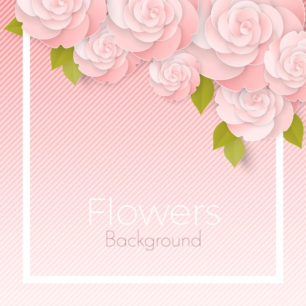 ベクトル 葉と碑文と下の小さな白いヒナギクと柔らかい本格的なピンクのバラの紙の花の現実的なスタイルのベクトル図
