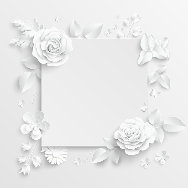 Paper flower Square frame with abstract cut flowers