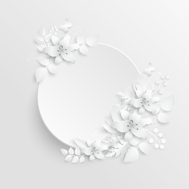 Paper flower White lilies cut from paper Vector illustration