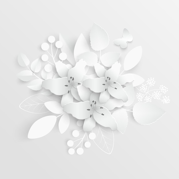 Vector paper flower white lilies cut from paper vector illustration