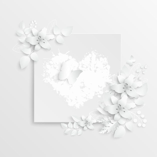 Vector paper flower white lilies cut from paper vector illustration