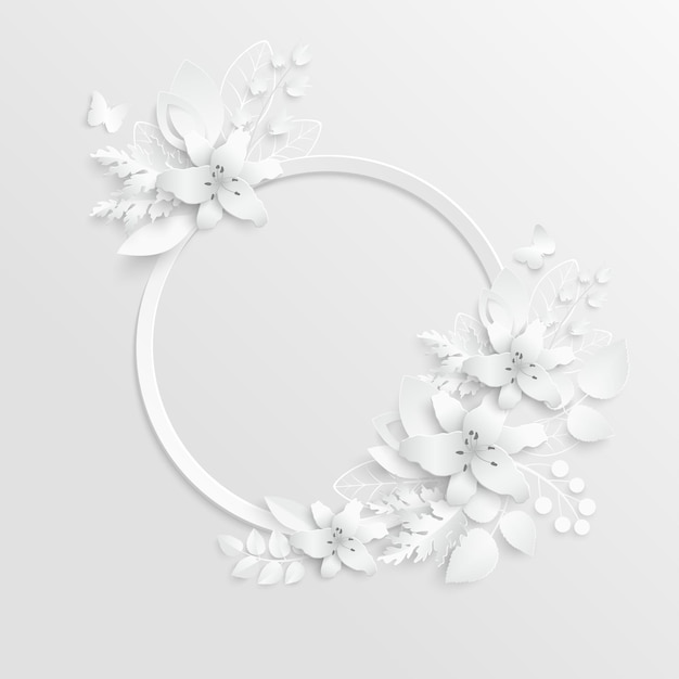 Paper flower White lilies cut from paper Wedding decorations Greeting card template