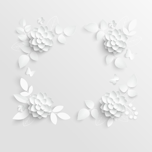 Paper flower White lotus cut from paper Greeting card template