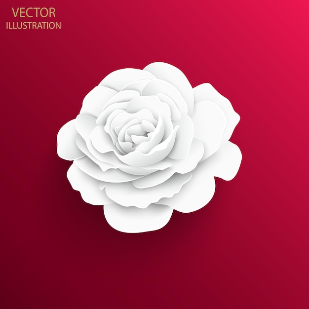 Бумажный цветок Белая роза, вырезанная из бумаги Фоновая иллюстрация