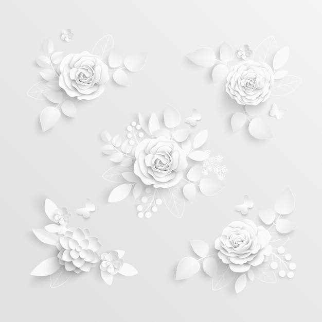 Paper flower White roses cut from paper Set