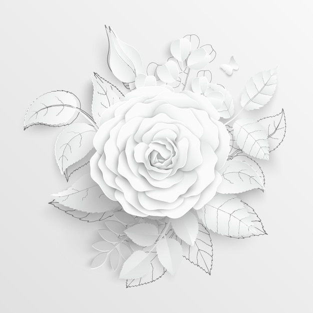 Paper flower White roses cut from paper Vector illustration