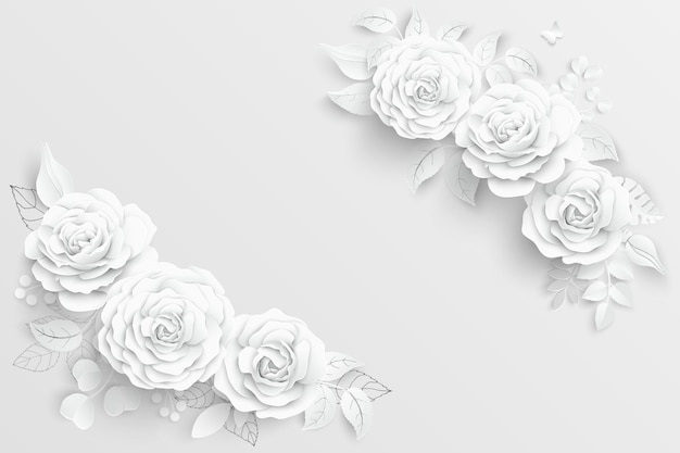 Paper flower White roses cut from paper Vector illustration