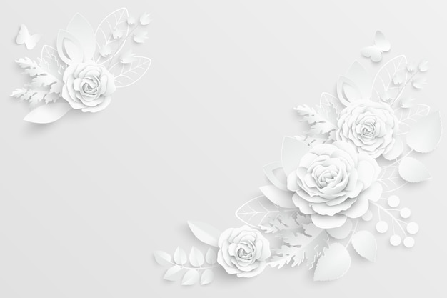 Вектор Бумажный цветок белые розы, вырезанные из бумаги векторная иллюстрация