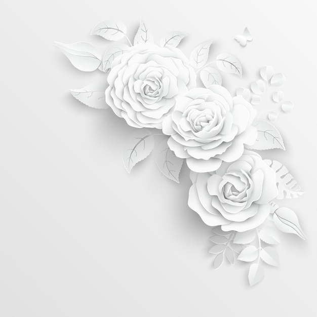 Paper flower White roses cut from paper Vector illustration