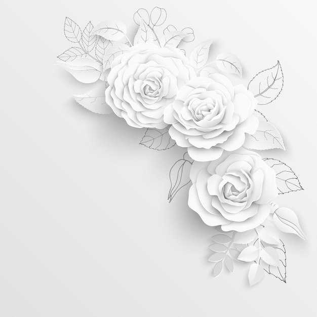 paper flower white roses cut from paper vector illustration