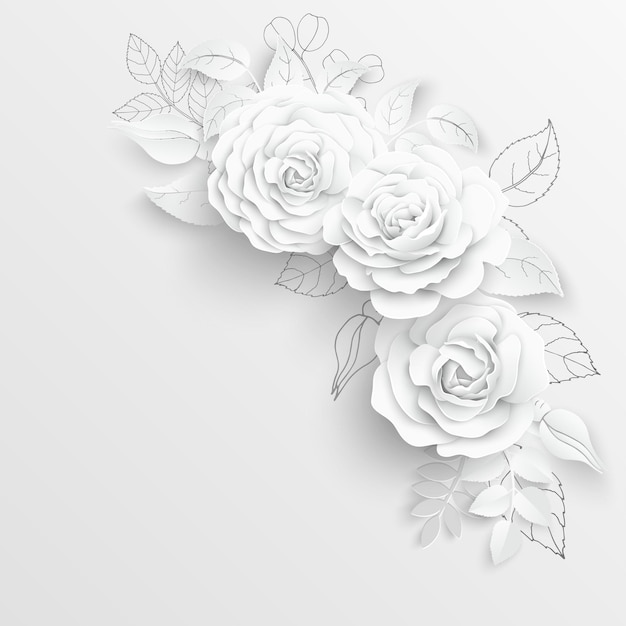 Premium Vector  Paper flower white roses cut from paper wedding