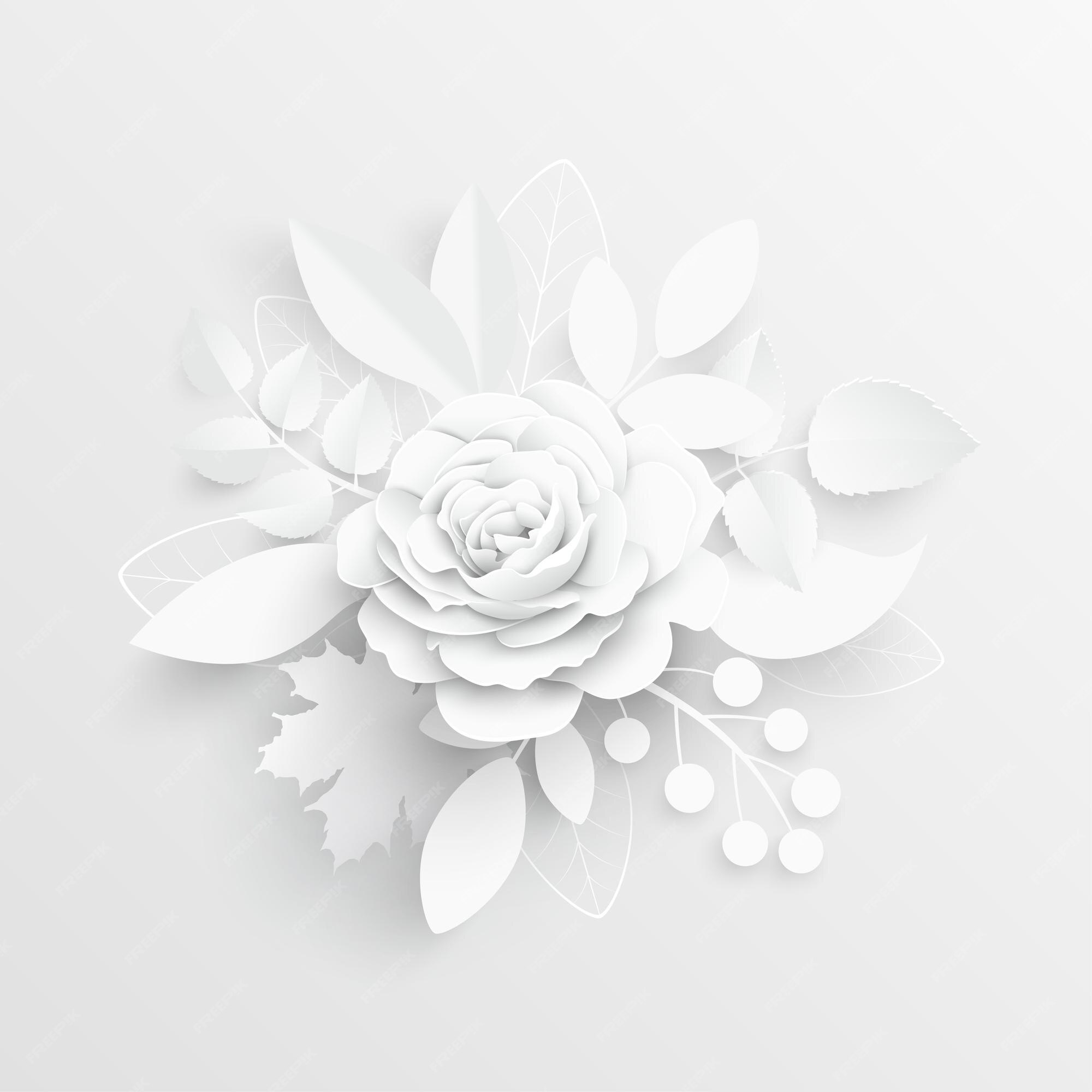 Premium Vector  Paper flower white roses cut from paper wedding