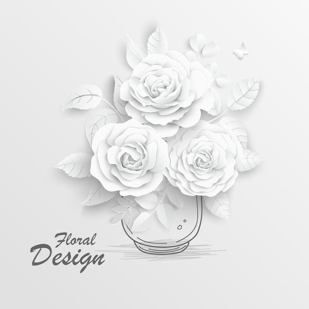 Paper flower White roses cut from paper Vector illustration