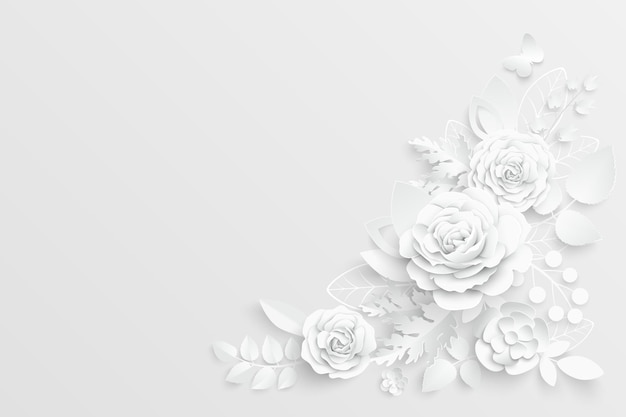 Vector paper flower white roses cut from paper vector illustration