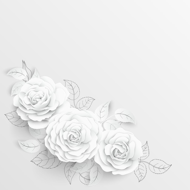 Paper flower White roses cut from paper Vector illustration
