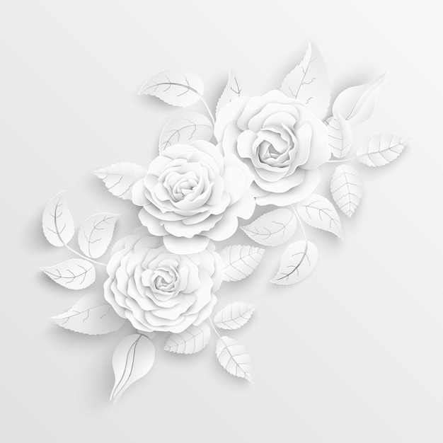 Fiore di carta rose bianche tagliate da carta illustrazione vettoriale
