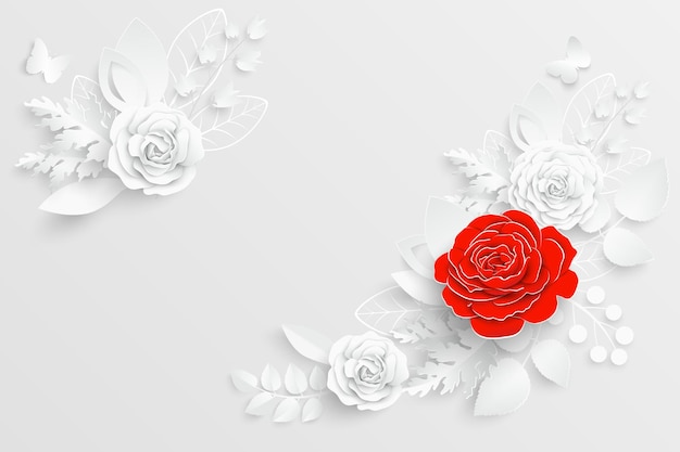 Paper flower White roses cut from paper Vector illustration