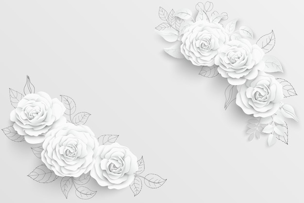 Paper flower White roses cut from paper Vector illustration