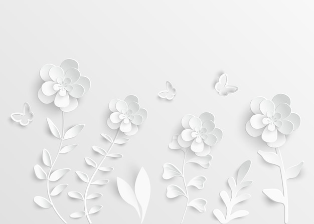 Vector paper flower white roses cut from paper wedding decorations