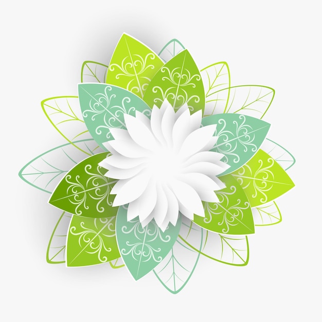 Vector paper flower with green leaves colorful bright roses are cut out of paper on a white background