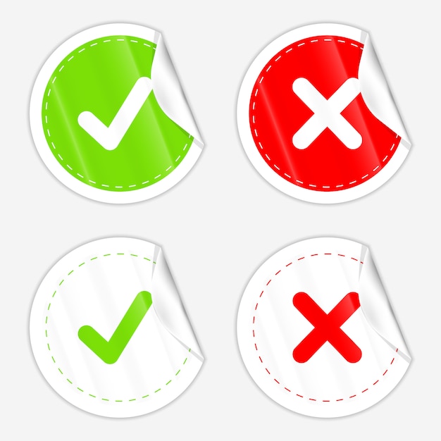 Paper fold sticker for right wrong and Check marks icons.