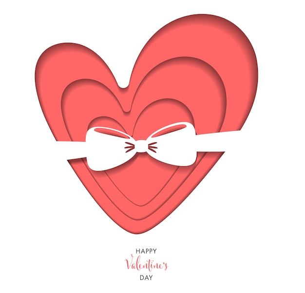 Vector paper heart shape with ribbon. happy valentine's day