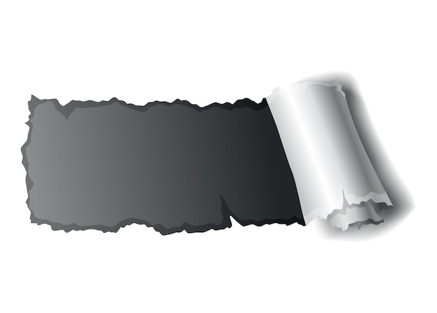 Vector paper hole of gray torn paper torn sides over dark paper background with space for text realistic torn paper template