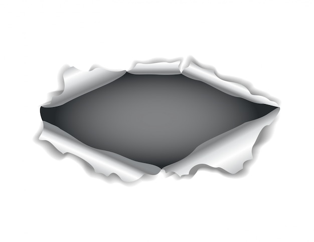 Vector paper hole. realistic  torn paper with ripped edges. torn hole in the sheet of paper on a dark background.  illustration