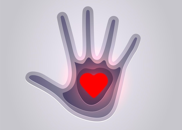 Paper human hand with heart Concept of charity