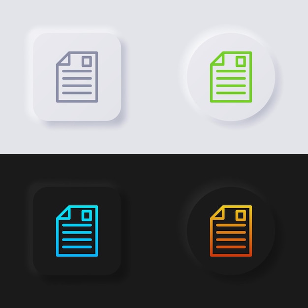 Vector paper icon set, multicolor neumorphism button soft ui design for web design.