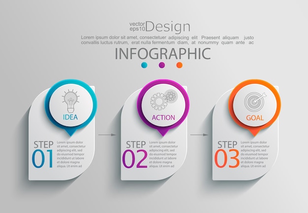 Vector paper infographic template with 3 options for presentation and data visualization. business process chart.diagram with three steps to success.for content, flowchart, workflow.vector illustration