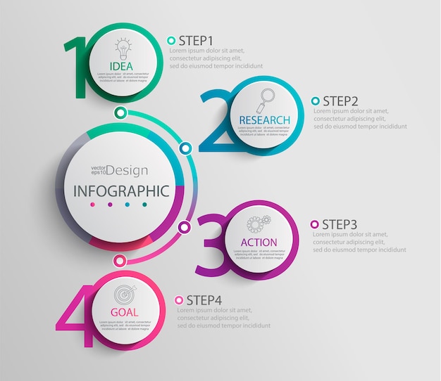 paper infographic template with 4 round circle options for presentation and data visualization. business process chart.diagram with four steps to success.for content,flowchart, workflow.vector