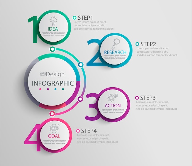 Paper infographic template with 4 round circle options for presentation and data visualization. business process chart.diagram with four steps to success.for content,flowchart, workflow.vector