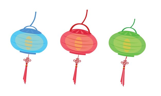 Paper lantern vector illustration set Mid autumn festival concept Traditional chinese lantern