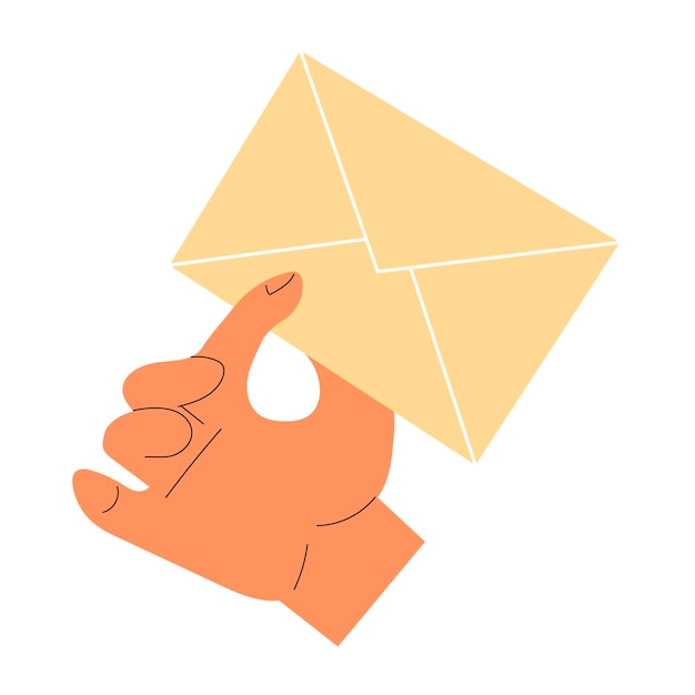 Paper mail envelope in hand Remote communication correspondence Flat vector illustration